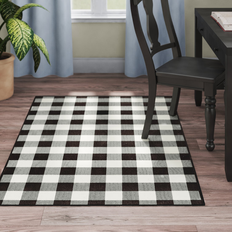 Foundstone™ Caya Plaid Indoor / Outdoor Area Rug in Black/ Ivory
